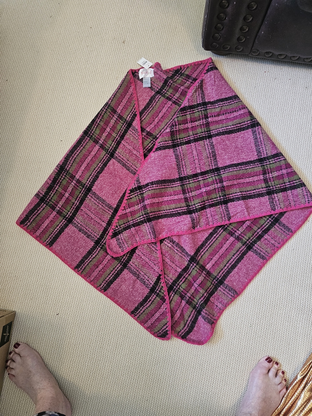 Pink Plaid Wrapped Scarf - Women's Cozy Layering Shawl